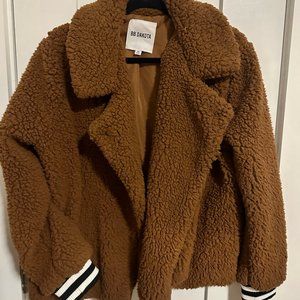 BB Dakota Cropped Teddy Bomber Jacket with Striped Cuffs (Like New)